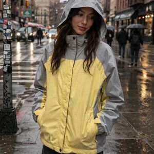 Eddie Bauer Rain Jacket Coat XXL Yellow Gray Gorpcore Windbreaker Outdoor Gear
